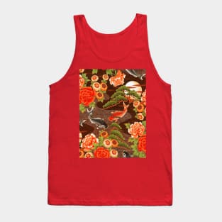 RED BLACK CATFISHES IN MOONLIGHT Kimono Style Antique Japanese Floral Tank Top